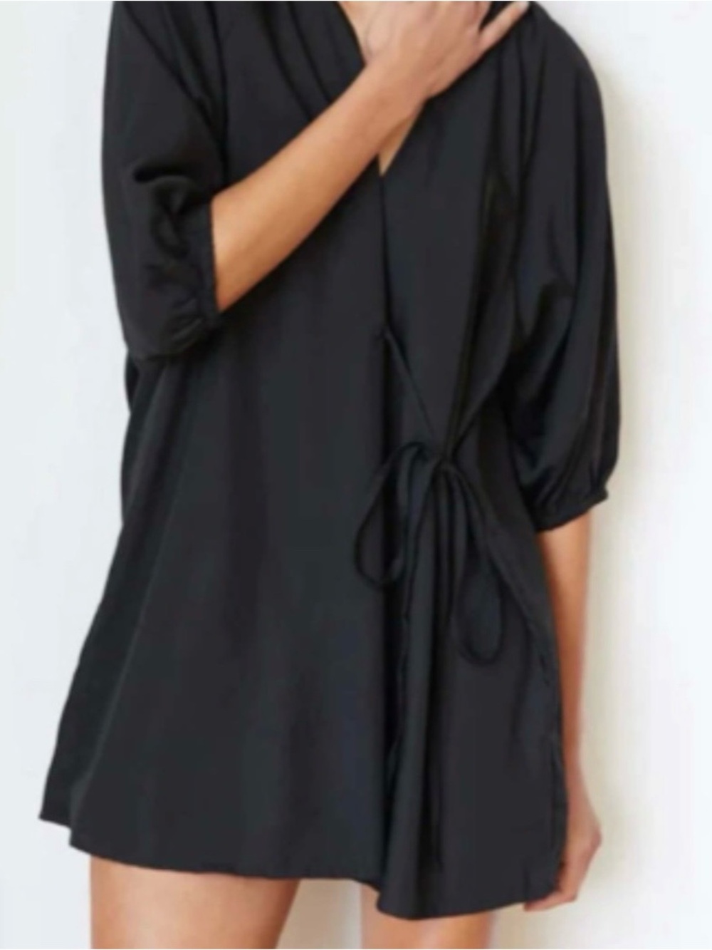 DEIJI STUDIOS The Double Over Dress in Black Pleated & Flowy Luxe for Fall S/M